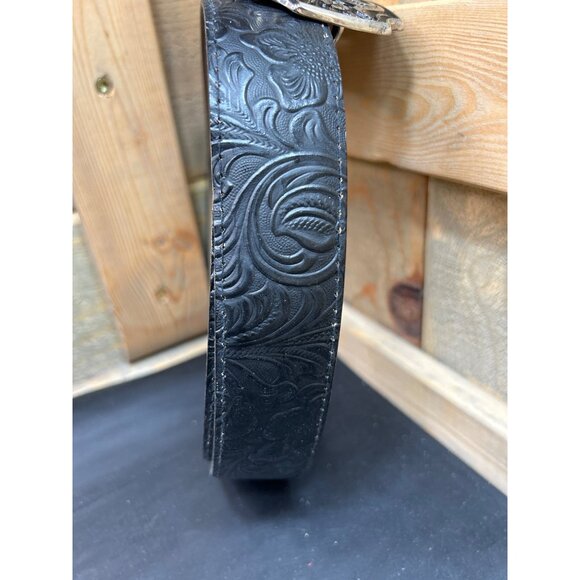 Haband Black Embossed Leather Belt Ornate Silver Buckle Genuine Bonded Leather M - Picture 3 of 7
